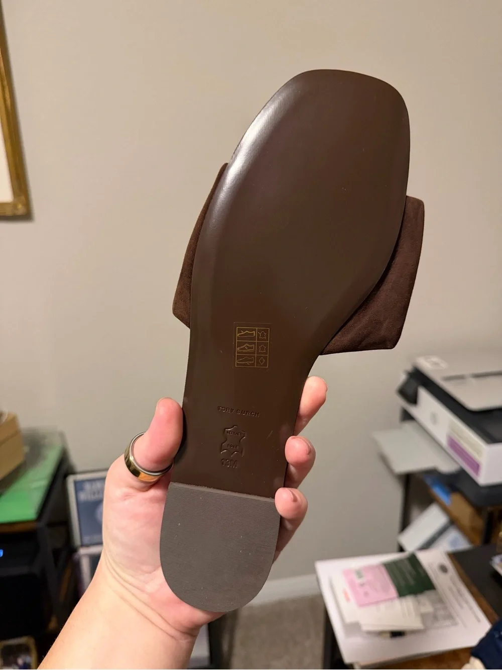 Tory Burch Dark Cocoa Slide with Gold Logo Hardware